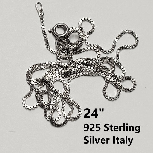 MENS 24 inch 925 Sterling Silver Italy Necklace, 925 Sterling Silver Italy Chain - Picture 3 of 16